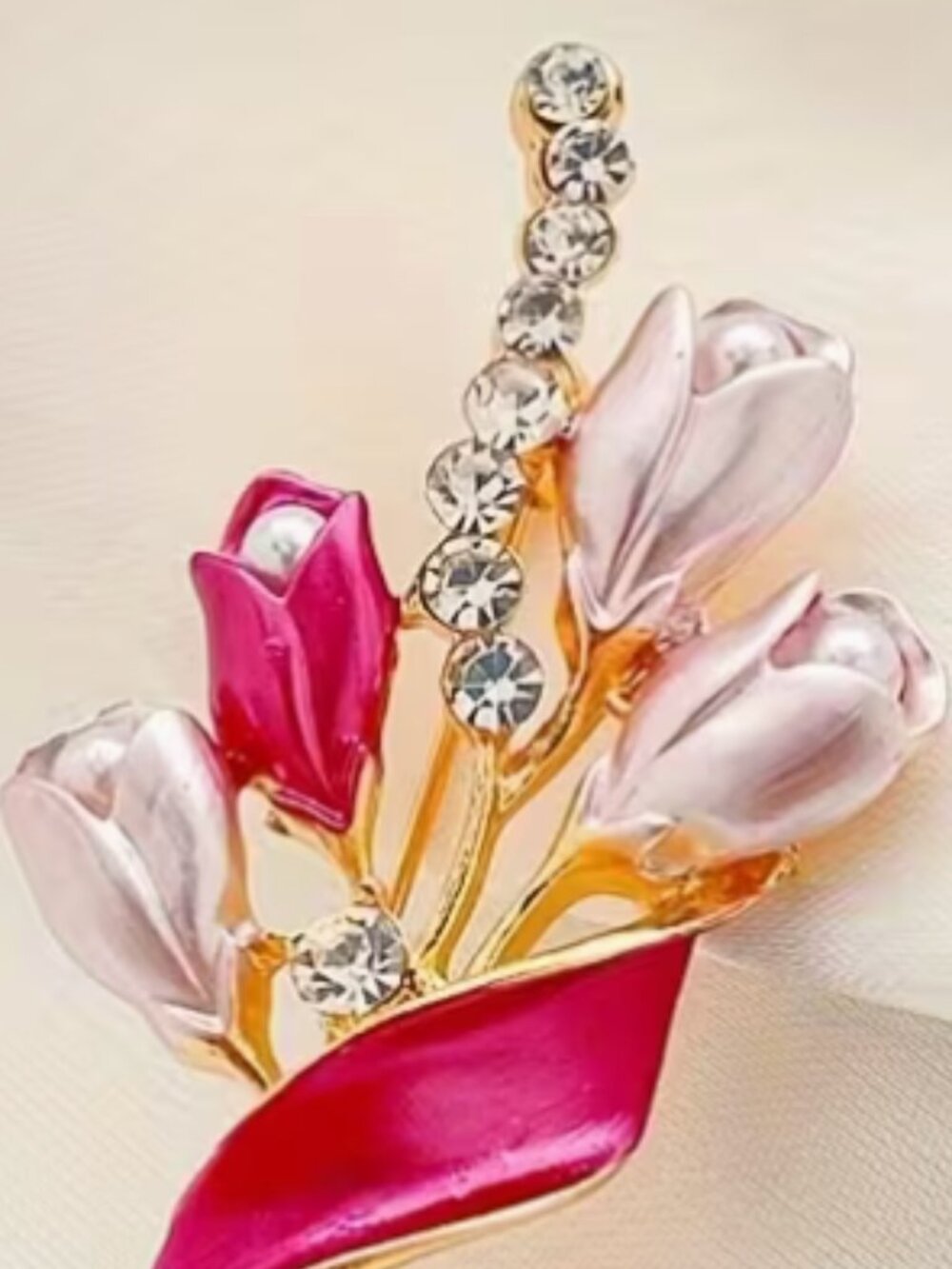 Pink Enamel Tulip Brooch - Picture 3 of 4